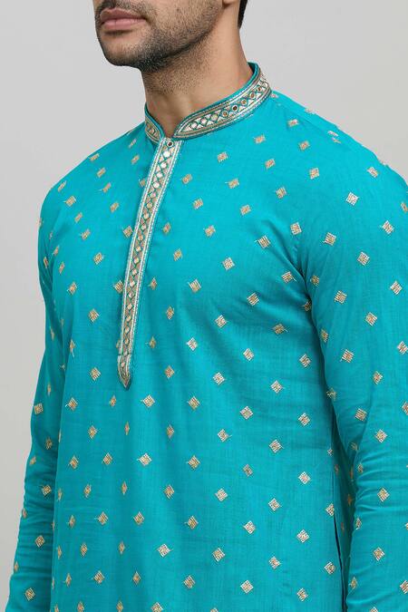 Arihant Rai Sinha Blue Polyester Embroidery Cotton Kurta Set at Aza Fashions Arihant Rai Sinha_Blue Polyester Embroidery Cotton Kurta Set _at_Aza_Fashions