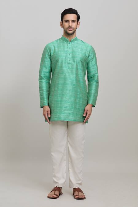 Arihant Rai Sinha Green Polyester Mandarin Collar Short Kurta Online at Aza Fashions Arihant Rai Sinha_Green Polyester Mandarin Collar Short Kurta _Online_at_Aza_Fashions