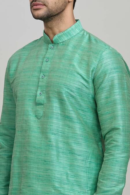 Arihant Rai Sinha Green Polyester Mandarin Collar Short Kurta at Aza Fashions Arihant Rai Sinha_Green Polyester Mandarin Collar Short Kurta _at_Aza_Fashions