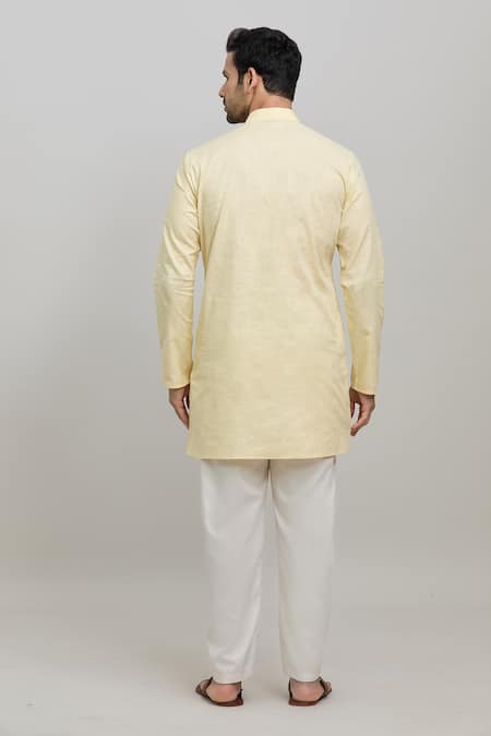 Shop Arihant Rai Sinha Yellow Cotton Plain Short Kurta at Aza Fashions Shop_Arihant Rai Sinha_Yellow Cotton Plain Short Kurta _at_Aza_Fashions