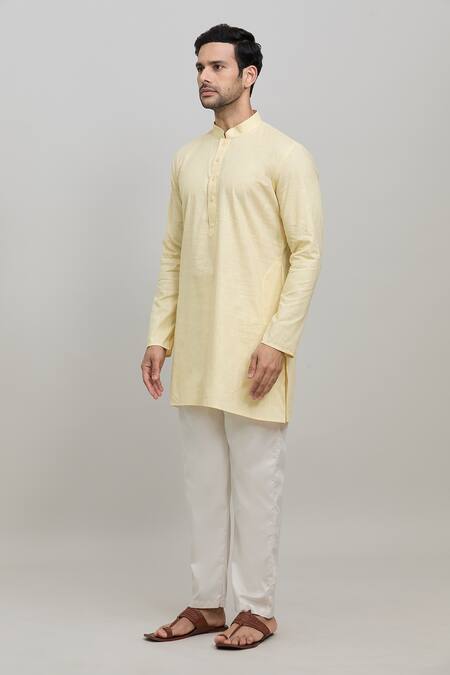 Buy Arihant Rai Sinha Yellow Cotton Plain Short Kurta Online at Aza Fashions Buy_Arihant Rai Sinha_Yellow Cotton Plain Short Kurta _Online_at_Aza_Fashions