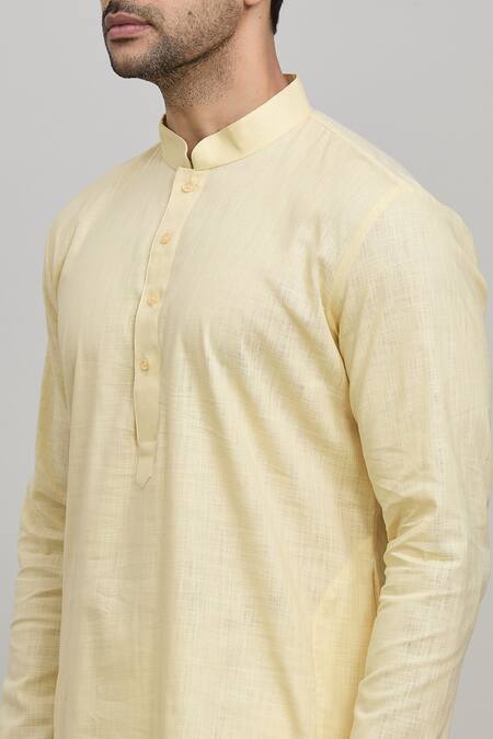 Arihant Rai Sinha Yellow Cotton Plain Short Kurta at Aza Fashions Arihant Rai Sinha_Yellow Cotton Plain Short Kurta _at_Aza_Fashions