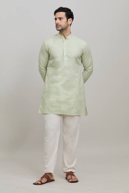 Shop Arihant Rai Sinha Green Cotton Short Pastel Kurta Online at Aza Fashions Shop_Arihant Rai Sinha_Green Cotton Short Pastel Kurta _Online_at_Aza_Fashions