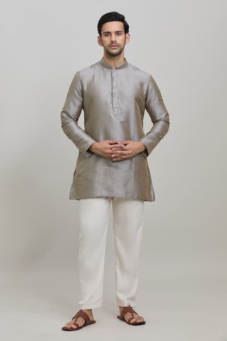 Buy Arihant Rai Sinha Grey Polyester Metallic Plain Short Kurta Online at Aza Fashions Buy_Arihant Rai Sinha_Grey Polyester Metallic Plain Short Kurta _Online_at_Aza_Fashions