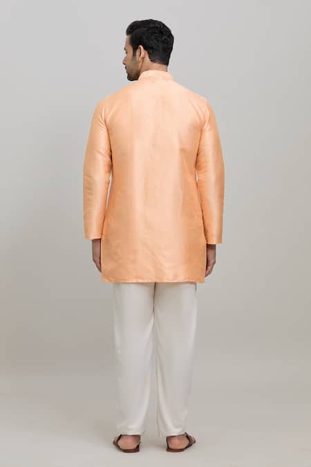 Shop_Arihant Rai Sinha_Peach Polyester Plain Short Kurta _at_Aza_Fashions