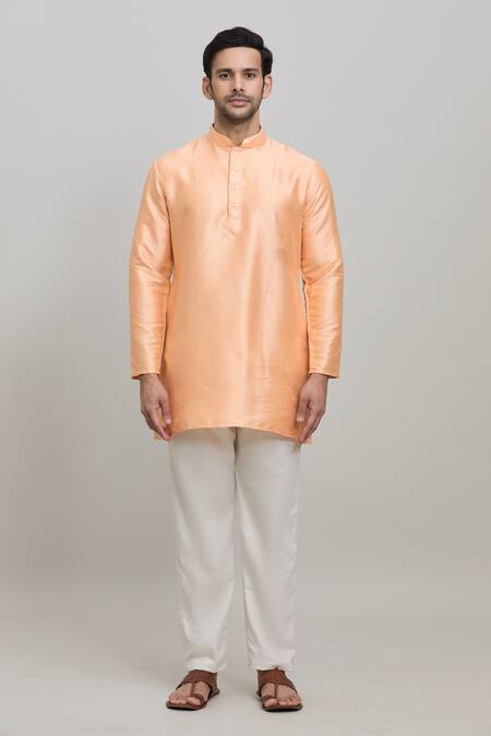 Arihant Rai Sinha_Peach Polyester Plain Short Kurta _Online_at_Aza_Fashions