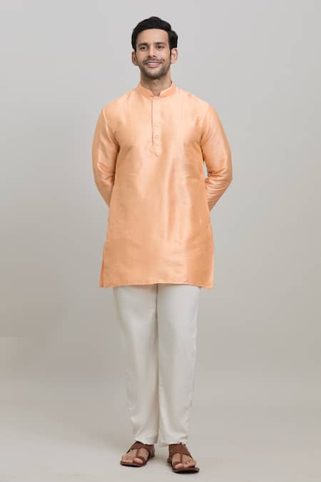 Buy_Arihant Rai Sinha_Peach Polyester Plain Short Kurta _Online_at_Aza_Fashions