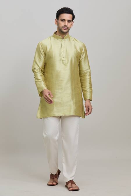 Buy_Arihant Rai Sinha_Green Polyester Plain Short Mandarin Collar Kurta _Online_at_Aza_Fashions