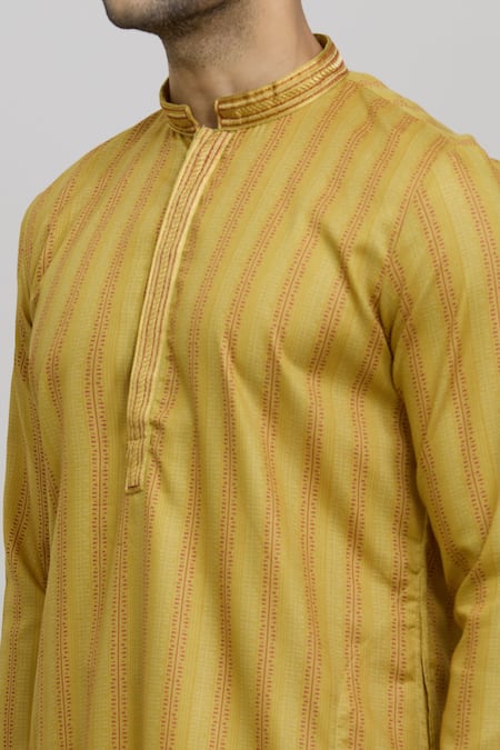 Buy_Arihant Rai Sinha_Yellow Polyester, Cotton Embroidery Printed Kurta And Churidar Set_Online_at_Aza_Fashions