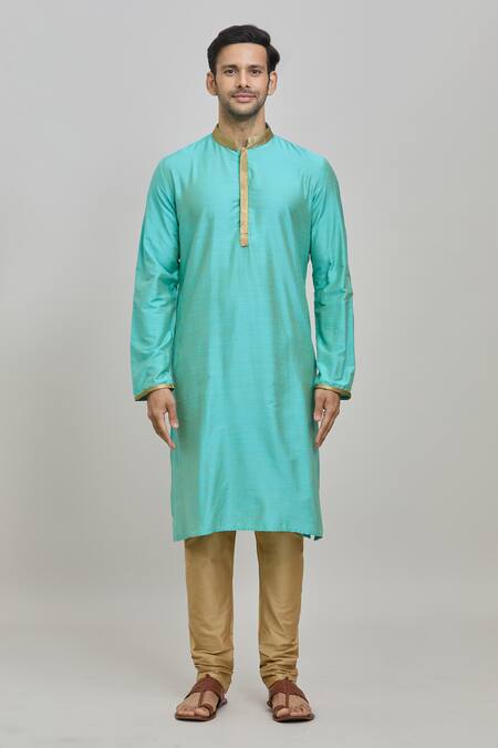 Buy_Arihant Rai Sinha_Green Silk, Polyester Solid Kurta And Churidar Set_Online_at_Aza_Fashions