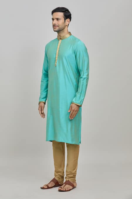Shop_Arihant Rai Sinha_Green Silk, Polyester Solid Kurta And Churidar Set_Online_at_Aza_Fashions