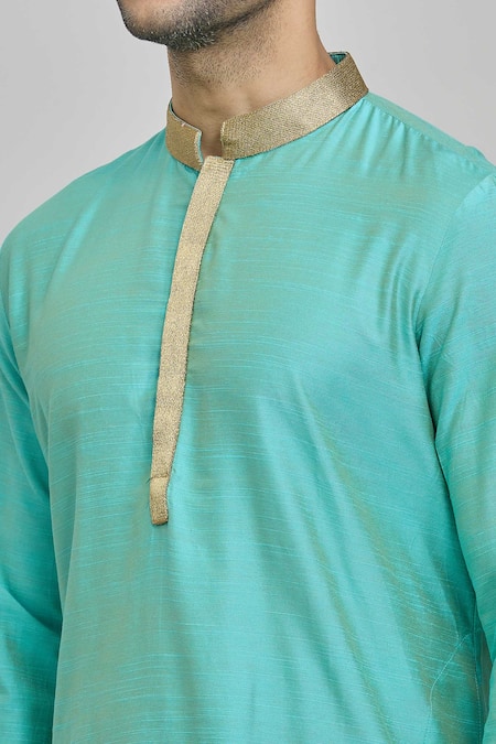 Arihant Rai Sinha_Green Silk, Polyester Solid Kurta And Churidar Set_at_Aza_Fashions