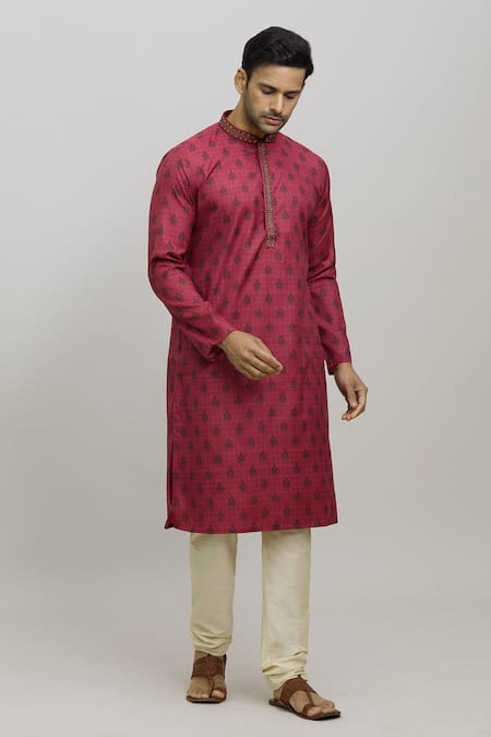 Arihant Rai Sinha Red Kurta Poly Blend Paisley Pattern Butti And Churidar Set 