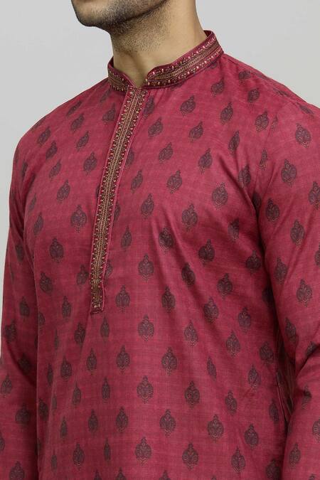 Arihant Rai Sinha_Red Polyester Paisley Pattern Butti Kurta And Churidar Set _at_Aza_Fashions