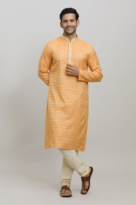 Arihant Rai Sinha Orange Kurta Poly Jacquard Woven And Churidar Set 