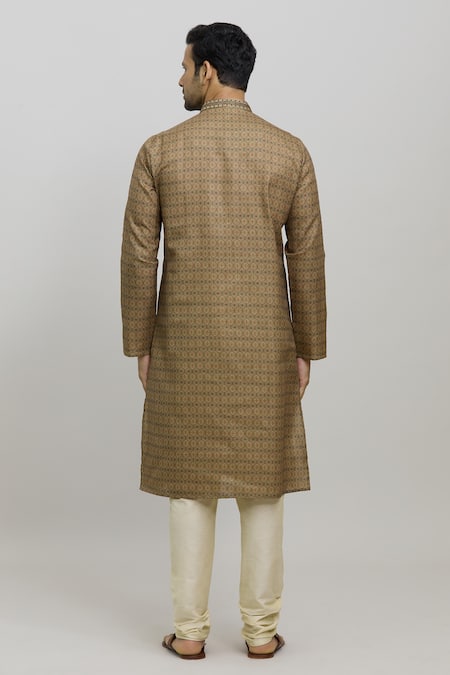 Shop Arihant Rai Sinha Multi Color Polyester, Cotton Embroidery Floral Print Kurta And Plain Churidar Set at Aza Fashions Shop_Arihant Rai Sinha_Multi Color Polyester, Cotton Embroidery Floral Print Kurta And Plain Churidar Set _at_Aza_Fashions