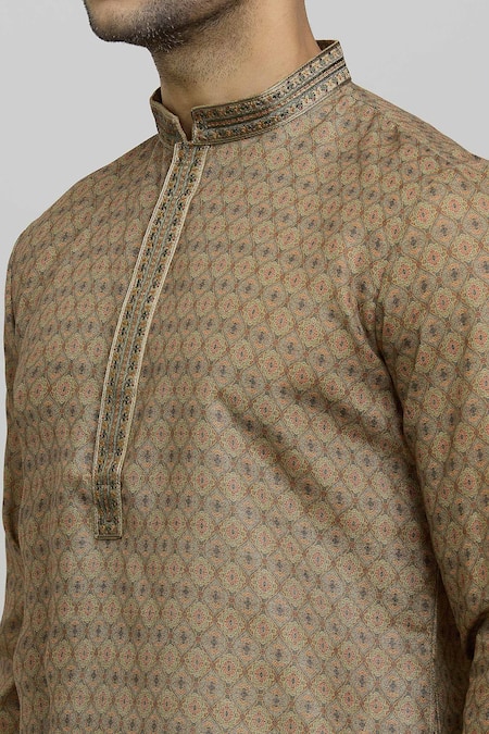 Shop Arihant Rai Sinha Multi Color Polyester, Cotton Embroidery Floral Print Kurta And Plain Churidar Set Online at Aza Fashions Shop_Arihant Rai Sinha_Multi Color Polyester, Cotton Embroidery Floral Print Kurta And Plain Churidar Set _Online_at_Aza_Fashions