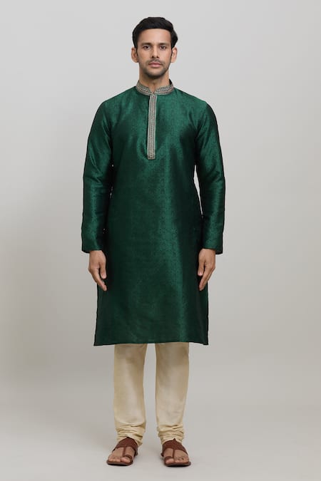 Arihant Rai Sinha_Green Polyester Embroidery Woven Kurta And Churidar Set _Online_at_Aza_Fashions