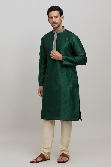 Buy_Arihant Rai Sinha_Green Polyester Embroidery Woven Kurta And Churidar Set _Online_at_Aza_Fashions