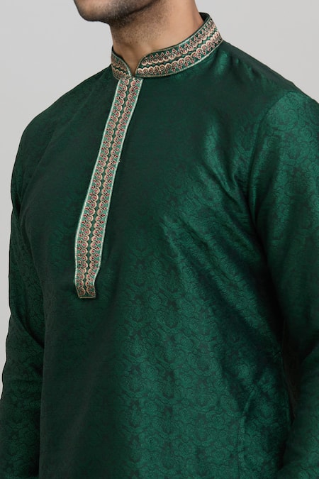 Shop_Arihant Rai Sinha_Green Polyester Embroidery Woven Kurta And Churidar Set _Online_at_Aza_Fashions