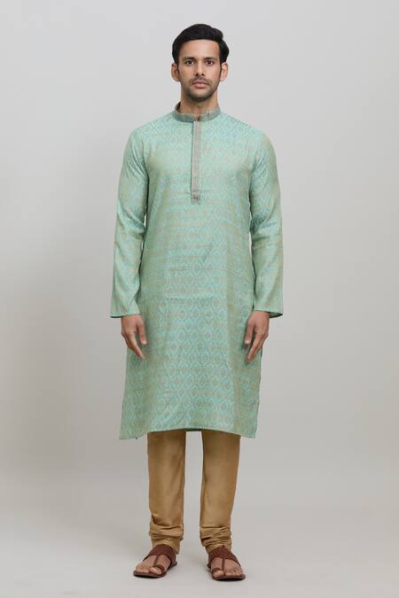 Arihant Rai Sinha_Blue Polyester Embroidery Woven Straight Kurta And Churidar Set _Online_at_Aza_Fashions