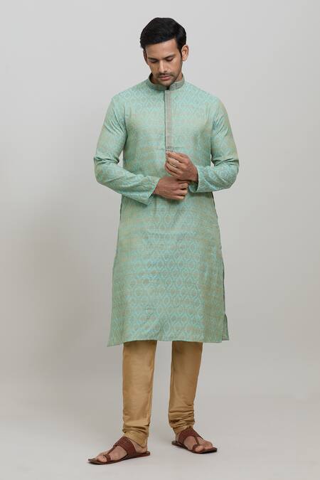Buy_Arihant Rai Sinha_Blue Polyester Embroidery Woven Straight Kurta And Churidar Set _Online_at_Aza_Fashions
