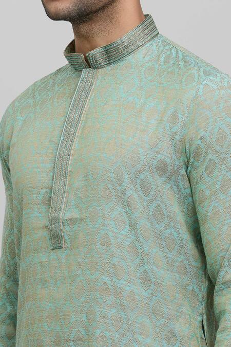Shop_Arihant Rai Sinha_Blue Polyester Embroidery Woven Straight Kurta And Churidar Set _Online_at_Aza_Fashions