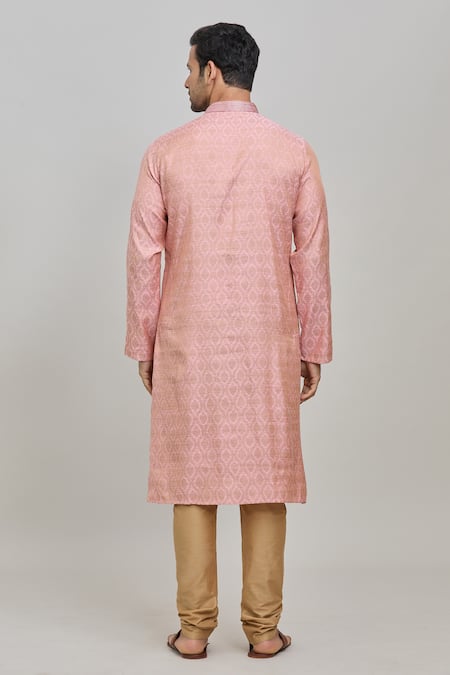 Shop Arihant Rai Sinha Pink Polyester Woven Straight Kurta With Churidar at Aza Fashions Shop_Arihant Rai Sinha_Pink Polyester Woven Straight Kurta With Churidar _at_Aza_Fashions