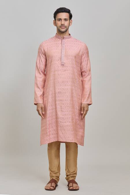 Buy Arihant Rai Sinha Pink Polyester Woven Straight Kurta With Churidar Online at Aza Fashions Buy_Arihant Rai Sinha_Pink Polyester Woven Straight Kurta With Churidar _Online_at_Aza_Fashions
