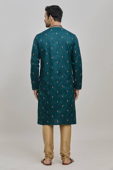 Shop Arihant Rai Sinha Green Polyester, Cotton Embroidery Thread Kurta And Churidar Set at Aza Fashions Shop_Arihant Rai Sinha_Green Polyester, Cotton Embroidery Thread Kurta And Churidar Set _at_Aza_Fashions