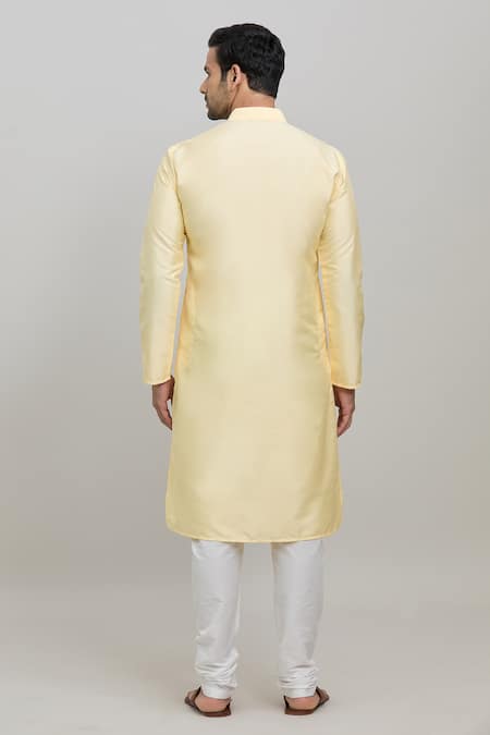 Shop Arihant Rai Sinha Yellow Polyester Plain Straight Kurta And Churidar Set at Aza Fashions Shop_Arihant Rai Sinha_Yellow Polyester Plain Straight Kurta And Churidar Set _at_Aza_Fashions