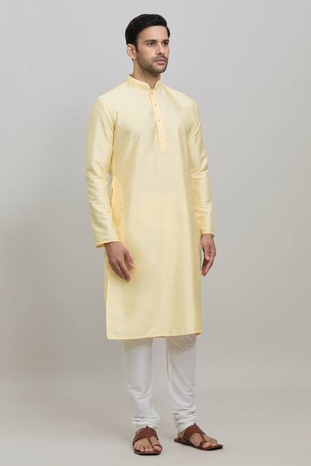 Shop Arihant Rai Sinha Yellow Polyester Plain Straight Kurta And Churidar Set Online at Aza Fashions Shop_Arihant Rai Sinha_Yellow Polyester Plain Straight Kurta And Churidar Set _Online_at_Aza_Fashions