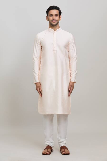 Arihant Rai Sinha_Pink Polyester Solid Kurta With Churidar _Online_at_Aza_Fashions