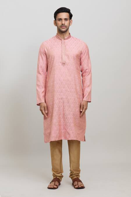 Arihant Rai Sinha_Pink Polyester Embroidery Poly Jacquard Kurta And Churidar Set _Online_at_Aza_Fashions