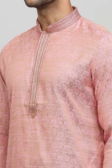 Shop_Arihant Rai Sinha_Pink Polyester Embroidery Poly Jacquard Kurta And Churidar Set _Online_at_Aza_Fashions