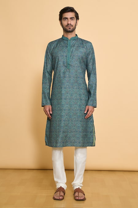 Arihant Rai Sinha Blue Polyester Embroidery Paisley Pattern Kurta And Churidar Set Online at Aza Fashions Arihant Rai Sinha_Blue Polyester Embroidery Paisley Pattern Kurta And Churidar Set _Online_at_Aza_Fashions