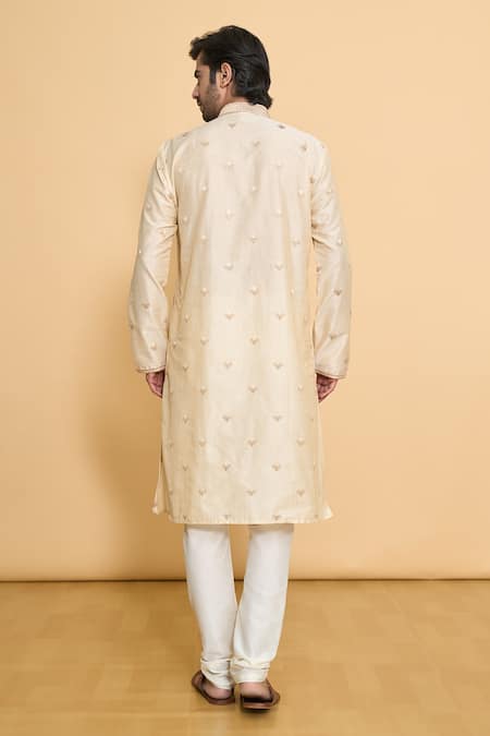 Shop Arihant Rai Sinha Beige Polyester, Cotton Lace Geometric Leaf Embroidered Kurta With Churidar at Aza Fashions Shop_Arihant Rai Sinha_Beige Polyester, Cotton Lace Geometric Leaf Embroidered Kurta With Churidar _at_Aza_Fashions