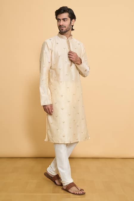 Buy Arihant Rai Sinha Beige Polyester, Cotton Lace Geometric Leaf Embroidered Kurta With Churidar Online at Aza Fashions Buy_Arihant Rai Sinha_Beige Polyester, Cotton Lace Geometric Leaf Embroidered Kurta With Churidar _Online_at_Aza_Fashions