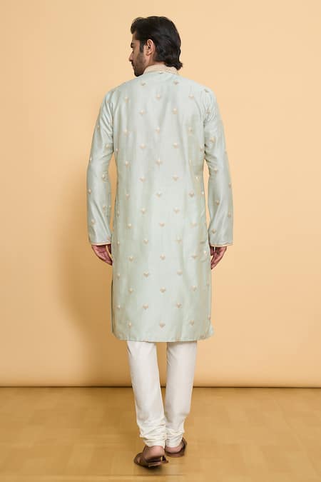 Shop Arihant Rai Sinha Green Polyester Embroidery, Lace Geometric Leaf Kurta With Churidar at Aza Fashions Shop_Arihant Rai Sinha_Green Polyester Embroidery, Lace Geometric Leaf Kurta With Churidar _at_Aza_Fashions