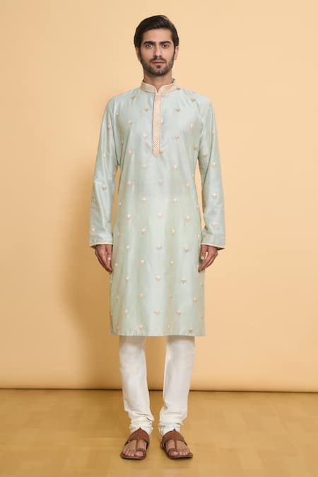 Arihant Rai Sinha Green Polyester Embroidery, Lace Geometric Leaf Kurta With Churidar Online at Aza Fashions Arihant Rai Sinha_Green Polyester Embroidery, Lace Geometric Leaf Kurta With Churidar _Online_at_Aza_Fashions