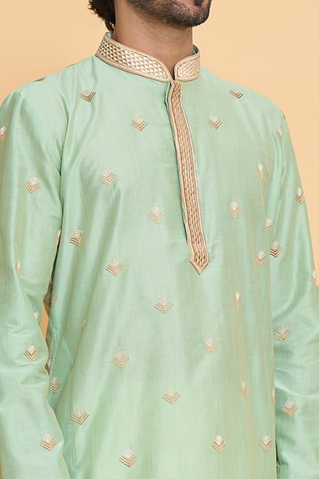 Shop_Arihant Rai Sinha_Green Polyester Lace, Embroidery Straight Kurta With Churidar_Online_at_Aza_Fashions