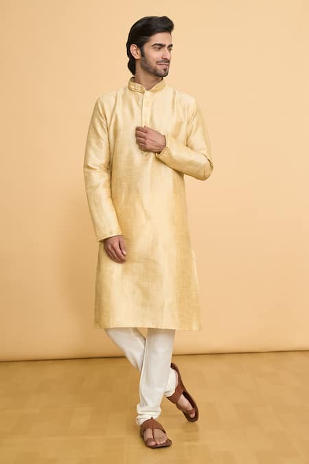 Arihant Rai Sinha Beige Poly Jacquard Lace Woven Straight Kurta With Churidar 