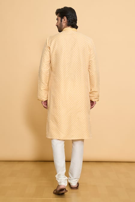 Shop Arihant Rai Sinha Gold Polyester Diamond Butti Pattern Kurta With Churidar at Aza Fashions Shop_Arihant Rai Sinha_Gold Polyester Diamond Butti Pattern Kurta With Churidar _at_Aza_Fashions