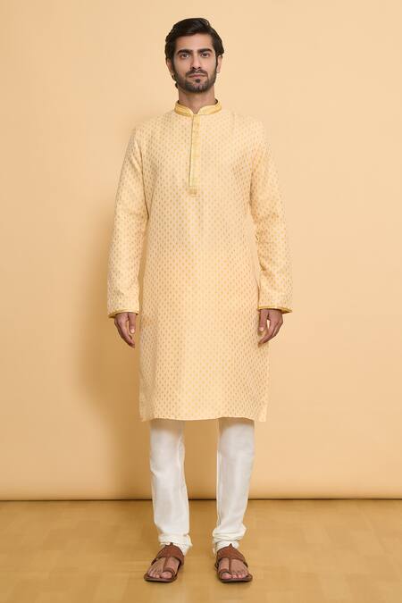 Arihant Rai Sinha Gold Polyester Diamond Butti Pattern Kurta With Churidar Online at Aza Fashions Arihant Rai Sinha_Gold Polyester Diamond Butti Pattern Kurta With Churidar _Online_at_Aza_Fashions