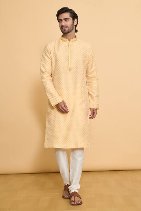 Buy Arihant Rai Sinha Gold Polyester Diamond Butti Pattern Kurta With Churidar Online at Aza Fashions Buy_Arihant Rai Sinha_Gold Polyester Diamond Butti Pattern Kurta With Churidar _Online_at_Aza_Fashions
