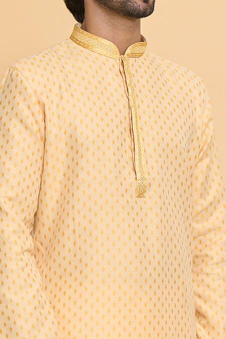 Shop Arihant Rai Sinha Gold Polyester Diamond Butti Pattern Kurta With Churidar Online at Aza Fashions Shop_Arihant Rai Sinha_Gold Polyester Diamond Butti Pattern Kurta With Churidar _Online_at_Aza_Fashions