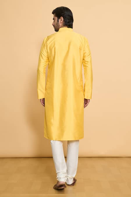 Shop_Arihant Rai Sinha_Yellow Polyester Straight Kurta With Churidar _at_Aza_Fashions