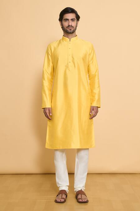 Buy_Arihant Rai Sinha_Yellow Polyester Straight Kurta With Churidar _Online_at_Aza_Fashions