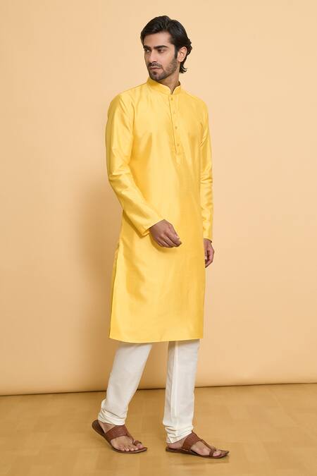 Arihant Rai Sinha_Yellow Polyester Straight Kurta With Churidar _at_Aza_Fashions