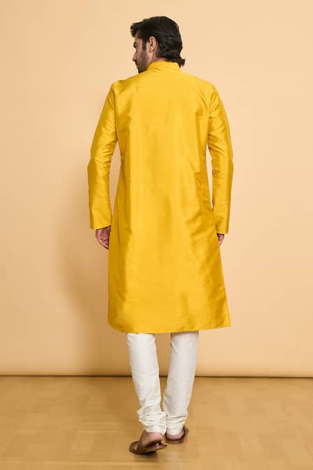 Shop Arihant Rai Sinha Yellow Polyester Straight Plain Kurta With Churidar at Aza Fashions Shop_Arihant Rai Sinha_Yellow Polyester Straight Plain Kurta With Churidar _at_Aza_Fashions